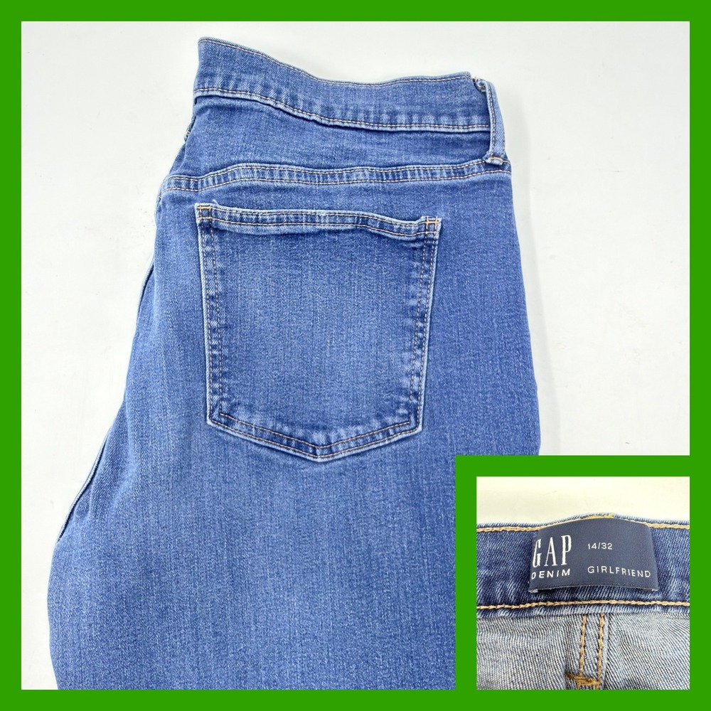 Gap Denim Girlfriend Jeans Womens 14/32‎ Blue Mid Rise Stretch Denim 01/20
